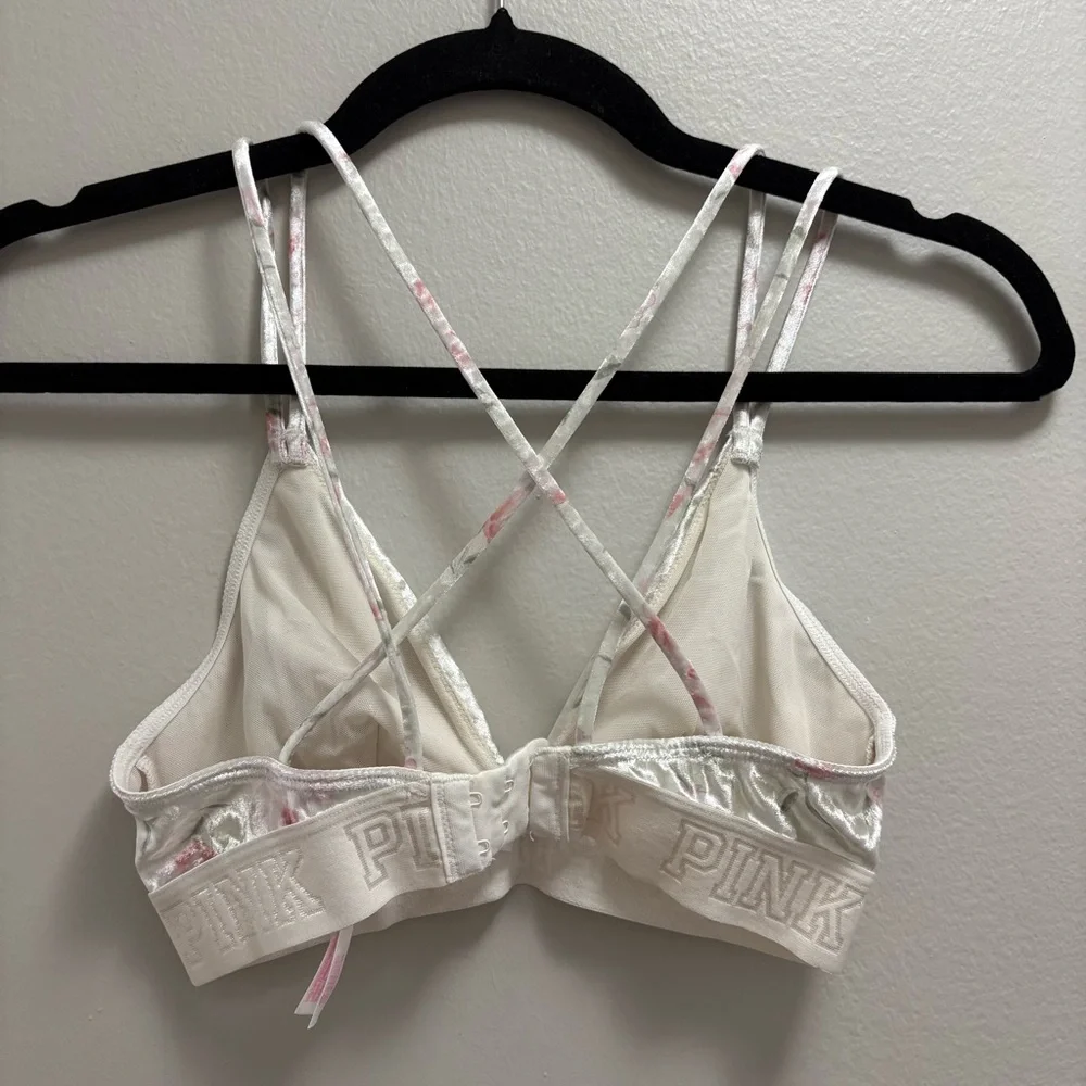 PINK by Victoria’s Secret Velour Floral Racerback Bra XS White Pink - Picture 8 of 10